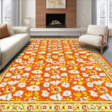 Ultra Soft Area Rug, Non Slip, Stain Resistant, Washable Area Rugs for Living Room, Bedroom, Vibrant Floral Daisy Motif(Orange)