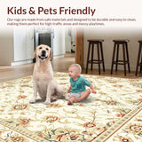 Ultra Soft Area Rug, Non Slip, Stain Resistant, Washable Area Rugs for Living Room, Bedroom, Cream Dream Vintage Inspired Floral Medallion Motif(Beige)