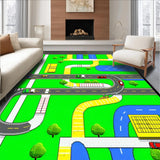 Ultra Soft Area Rug, Non Slip, Stain Resistant, Washable Area Rugs for Living Room, Bedroom, Dynamic Roadway Exploration Design(Green)
