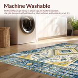 Ultra Soft Area Rug, Non Slip, Stain Resistant, Washable Area Rugs for Living Room, Bedroom, Contemporary Vibrant Tribal Motif(Blue)