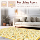 Ultra Soft Area Rug, Non Slip, Stain Resistant, Washable Area Rugs for Living Room, Bedroom, Sunny Beige Botanical Pattern(Yellow)