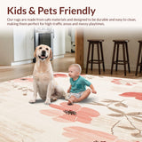 Ultra Soft Area Rug, Non Slip, Stain Resistant, Washable Area Rugs for Living Room, Bedroom, Artisan Beige With Minimalist Blush Floral Abstract Design(Ivory)