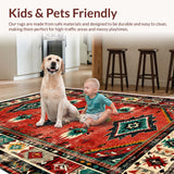 Ultra Soft Area Rug, Non Slip, Stain Resistant, Washable Area Rugs for Living Room, Bedroom, Southwest Aesthetic Bedroom Area Rug with Rubber Backing(Red)