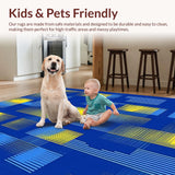 Ultra Soft Area Rug, Non Slip, Stain Resistant, Washable Area Rugs for Living Room, Bedroom, Vibrant Coastal Organic Shapes(Blue)