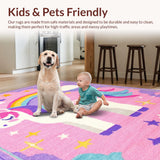 Ultra Soft Area Rug, Non Slip, Stain Resistant, Washable Area Rugs for Living Room, Bedroom, Soft Fuzzy Rainbow Rug for Girls Bedroom(Pink)