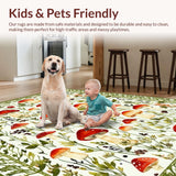 Ultra Soft Area Rug, Non Slip, Stain Resistant, Washable Area Rugs for Living Room, Bedroom, Serene Green Tones with Nature Elements(White)