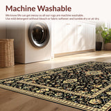 Ultra Soft Area Rug, Non Slip, Stain Resistant, Washable Area Rugs for Living Room, Bedroom, Timeless Botanical Tapestry Fusion(Black)