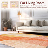 Ultra Soft Area Rug, Non Slip, Stain Resistant, Washable Area Rugs for Living Room, Bedroom, Elegant Peach and Gold Contemporary Floor Covering With Abstract Linear Motifs(Orange)