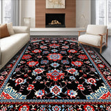 Ultra Soft Area Rug, Non Slip, Stain Resistant, Washable Area Rugs for Living Room, Bedroom, Rustic Vibrant Botanical Motif(Black)
