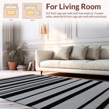 Ultra Soft Area Rug, Non Slip, Stain Resistant, Washable Area Rugs for Living Room, Bedroom, Sleek Minimalist Striped Motif(Black)