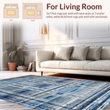 Ultra Soft Area Rug, Non Slip, Stain Resistant, Washable Area Rugs for Living Room, Bedroom, Modern Stripe Carpet(Blue)