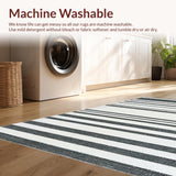 Ultra Soft Area Rug, Non Slip, Stain Resistant, Washable Area Rugs for Living Room, Bedroom, Classic Bistro Stripe Handwoven Rug for Sophisticated Home Accent(Black)