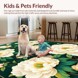 Ultra Soft Area Rug, Non Slip, Stain Resistant, Washable Area Rugs for Living Room, Bedroom, Fresh Blossom Inspired Motif(White)