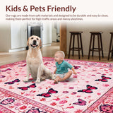 Ultra Soft Area Rug, Non Slip, Stain Resistant, Washable Area Rugs for Living Room, Bedroom, Enchanting Floral Insect Fusion(Pink)