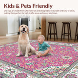 Ultra Soft Area Rug, Non Slip, Stain Resistant, Washable Area Rugs for Living Room, Bedroom, Soft Colorful Medallion Theme(Pink)