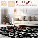 Ultra Soft Area Rug, Non Slip, Stain Resistant, Washable Area Rugs for Living Room, Bedroom, Rustic Textured Zebra Inspiration(Black)