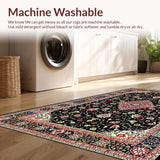 Ultra Soft Area Rug, Non Slip, Stain Resistant, Washable Area Rugs for Living Room, Bedroom, Elegant Floral Arch Motif(Black)