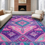 Ultra Soft Area Rug, Non Slip, Stain Resistant, Washable Area Rugs for Living Room, Bedroom, Eclectic Aztec Colorful Motif(Purple)