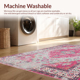Ultra Soft Area Rug, Non Slip, Stain Resistant, Washable Area Rugs for Living Room, Bedroom, Rustic Subtle Floral Aesthetic(Pink)