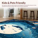 Ultra Soft Area Rug, Non Slip, Stain Resistant, Washable Area Rugs for Living Room, Bedroom, Enchanted Ocean Boho Area Rug Kids Room Playmat Carpet(Blue)