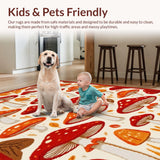 Ultra Soft Area Rug, Non Slip, Stain Resistant, Washable Area Rugs for Living Room, Bedroom, Cozy Rustic Mushroom Print Decor(Orange)