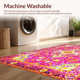 Ultra Soft Area Rug, Non Slip, Stain Resistant, Washable Area Rugs for Living Room, Bedroom, Whimsical Multi-Colored Ogee Design(Pink)