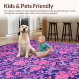 Ultra Soft Area Rug, Non Slip, Stain Resistant, Washable Area Rugs for Living Room, Bedroom, Whimsical Earth Tone Floral Accents(Purple)