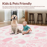 Ultra Soft Area Rug, Non Slip, Stain Resistant, Washable Area Rugs for Living Room, Bedroom, Vibrant Coral Seaside Charm(Pink)