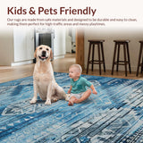 Ultra Soft Area Rug, Non Slip, Stain Resistant, Washable Area Rugs for Living Room, Bedroom, Rustic Neutral Tiled Arrangement(Blue)