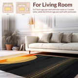 Ultra Soft Area Rug, Non Slip, Stain Resistant, Washable Area Rugs for Living Room, Bedroom, Dynamic Black and Gold Lattice Design(Orange)