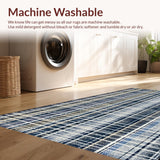 Ultra Soft Area Rug, Non Slip, Stain Resistant, Washable Area Rugs for Living Room, Bedroom, Ink & Snow Stripe Woven Accent Rug, Outdoor Entrance Carpet(Blue)