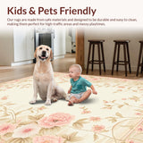 Ultra Soft Area Rug, Non Slip, Stain Resistant, Washable Area Rugs for Living Room, Bedroom, Stylish Neutral Floral Harmony(Beige)