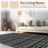 Ultra Soft Area Rug, Non Slip, Stain Resistant, Washable Area Rugs for Living Room, Bedroom, Graphic Edge Runner Mat with Distinct Black and White Linear Patterning(Black)