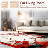 Ultra Soft Area Rug, Non Slip, Stain Resistant, Washable Area Rugs for Living Room, Bedroom, Artistic Multicolored Floral Composition(Red)