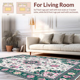 Ultra Soft Area Rug, Non Slip, Stain Resistant, Washable Area Rugs for Living Room, Bedroom, Whimsical Vintage Floral Motif(White)