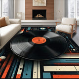 Ultra Soft Area Rug, Non Slip, Stain Resistant, Washable Area Rugs for Living Room, Bedroom, Rustic Half Circle Music Motif(Black)