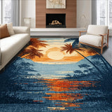 Ultra Soft Area Rug, Non Slip, Stain Resistant, Washable Area Rugs for Living Room, Bedroom, Beachside Coconut Tree Rug: Tropical Paradise Area Rug(Orange)