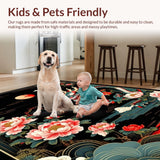 Ultra Soft Area Rug, Non Slip, Stain Resistant, Washable Area Rugs for Living Room, Bedroom, Vibrant Asian Inspired Motif(Black)