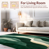 Ultra Soft Area Rug, Non Slip, Stain Resistant, Washable Area Rugs for Living Room, Bedroom, Area Moody Green & Beige Abstract(Green)