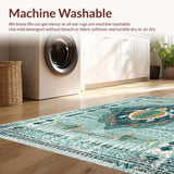 Ultra Soft Area Rug, Non Slip, Stain Resistant, Washable Area Rugs for Living Room, Bedroom, Teal and Orange Surfboard Rug With Stylized Turtle and Flow Lines(Blue)