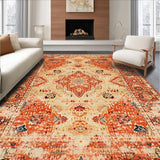 Ultra Soft Area Rug, Non Slip, Stain Resistant, Washable Area Rugs for Living Room, Bedroom, Luxurious Earth Tone Trellis Design(Orange)