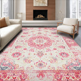 Ultra Soft Area Rug, Non Slip, Stain Resistant, Washable Area Rugs for Living Room, Bedroom, Rustic Antique Geometric Touch(Pink)
