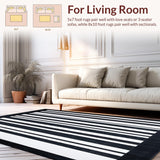 Ultra Soft Area Rug, Non Slip, Stain Resistant, Washable Area Rugs for Living Room, Bedroom, Striped Harmony Rug with Modern Linear Accent Pattern Design(Black)