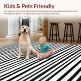 Ultra Soft Area Rug, Non Slip, Stain Resistant, Washable Area Rugs for Living Room, Bedroom, Contemporary Striped Door Mat Layered Look Area Rug(Black)