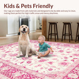 Ultra Soft Area Rug, Non Slip, Stain Resistant, Washable Area Rugs for Living Room, Bedroom, Delicate Pink Nature Inspired Design(White)