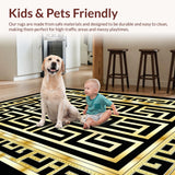 Ultra Soft Area Rug, Non Slip, Stain Resistant, Washable Area Rugs for Living Room, Bedroom, Stylish Traditional Trellis Motif(Gold)