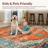 Ultra Soft Area Rug, Non Slip, Stain Resistant, Washable Area Rugs for Living Room, Bedroom, Rustic Teal Floral Motif Charm(Orange)