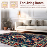 Ultra Soft Area Rug, Non Slip, Stain Resistant, Washable Area Rugs for Living Room, Bedroom, Rustic Vibrant Abstract Design(Blue)