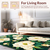 Ultra Soft Area Rug, Non Slip, Stain Resistant, Washable Area Rugs for Living Room, Bedroom, Fresh Blossom Inspired Motif(White)