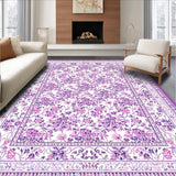 Ultra Soft Area Rug, Non Slip, Stain Resistant, Washable Area Rugs for Living Room, Bedroom, Contemporary Fluffy Botanical Theme(Purple)